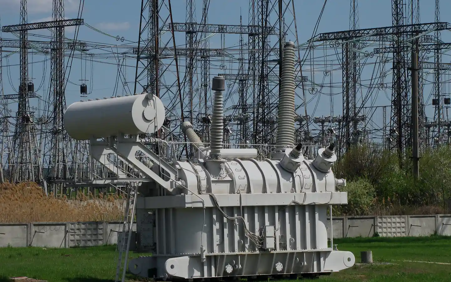 Oil-immersed power transformer at a substation